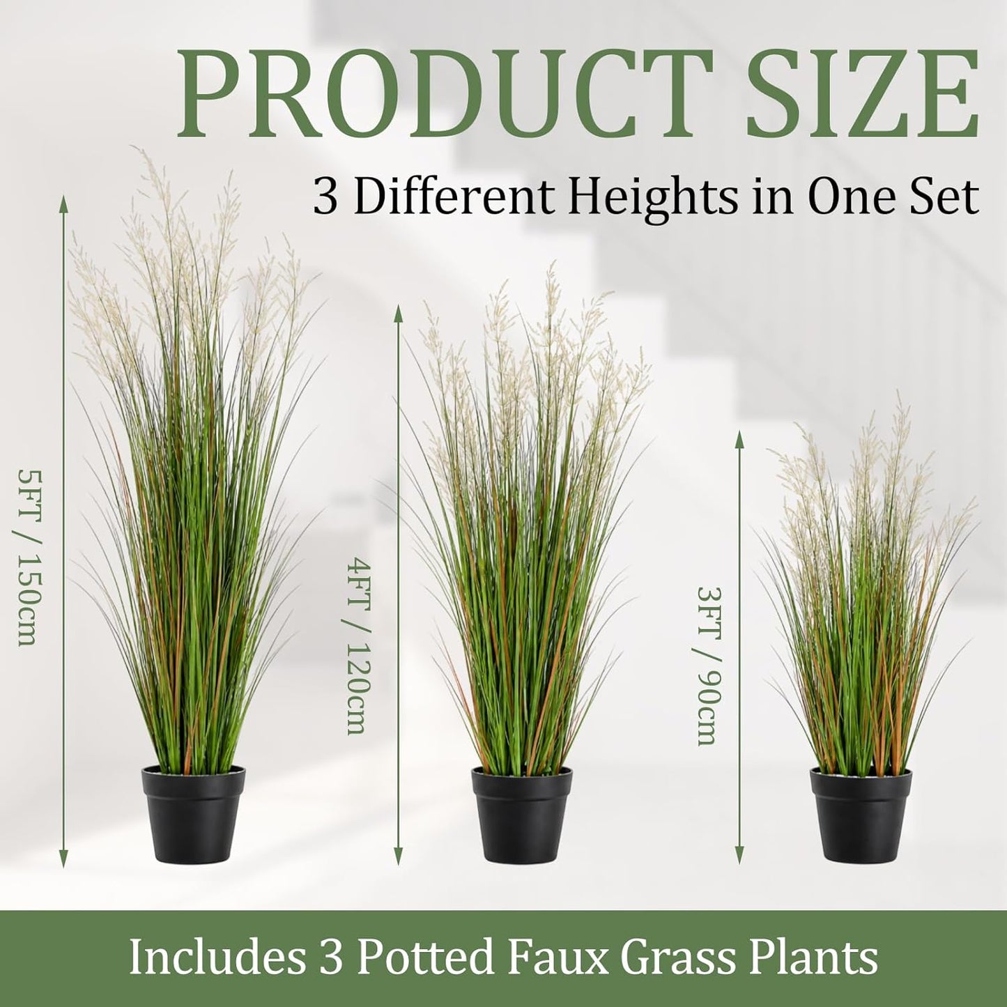 2 Pcs 4 ft Tall Artificial Grass Plant Potted Artificial Greenery Floor Plants Faux Pampas Grass Tall in Pot for Housewarming Gift House Garden Bathroom Lobby Outdoor Decoration