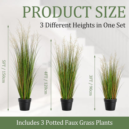 2 Pcs 4 ft Tall Artificial Grass Plant Potted Artificial Greenery Floor Plants Faux Pampas Grass Tall in Pot for Housewarming Gift House Garden Bathroom Lobby Outdoor Decoration