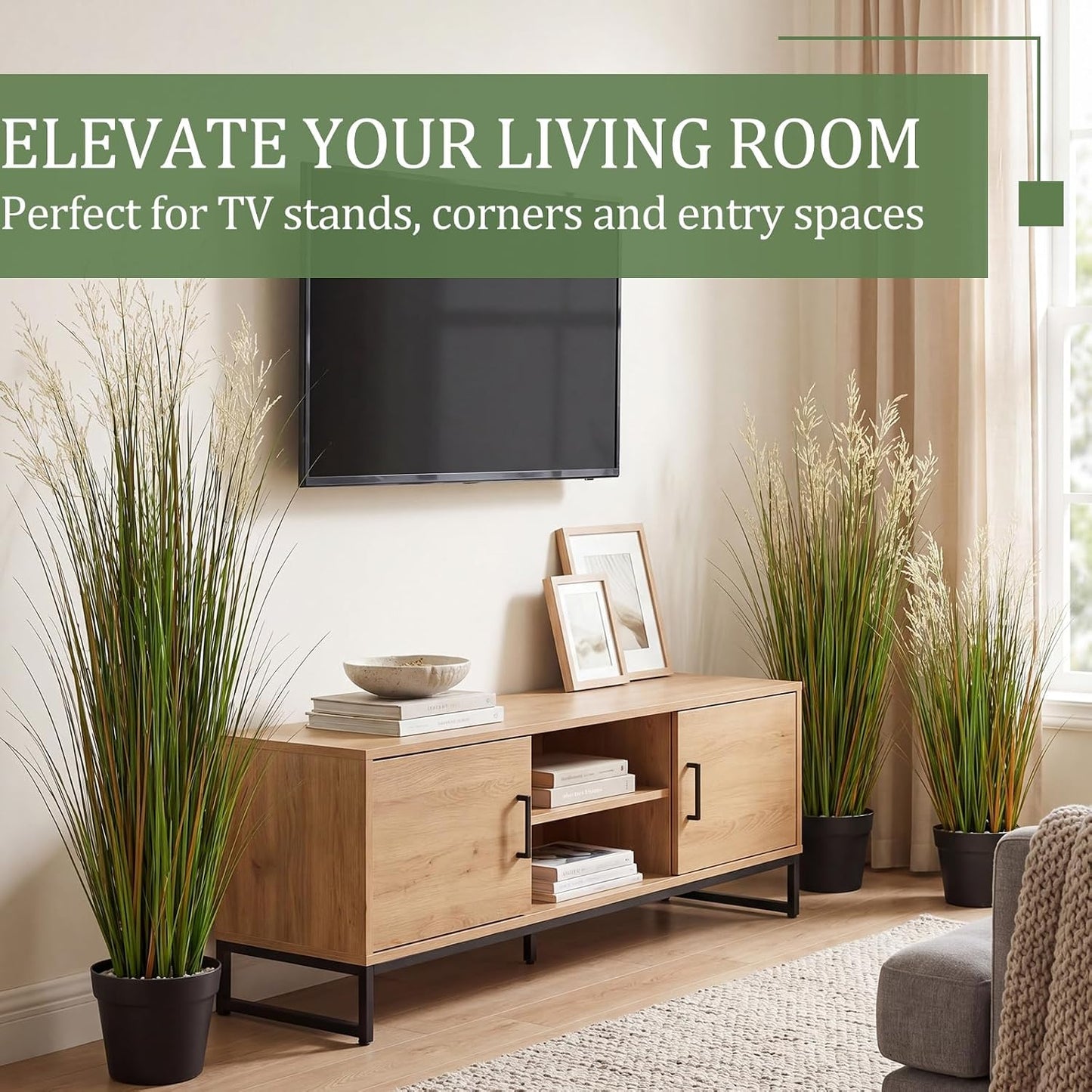 2 Pcs 4 ft Tall Artificial Grass Plant Potted Artificial Greenery Floor Plants Faux Pampas Grass Tall in Pot for Housewarming Gift House Garden Bathroom Lobby Outdoor Decoration