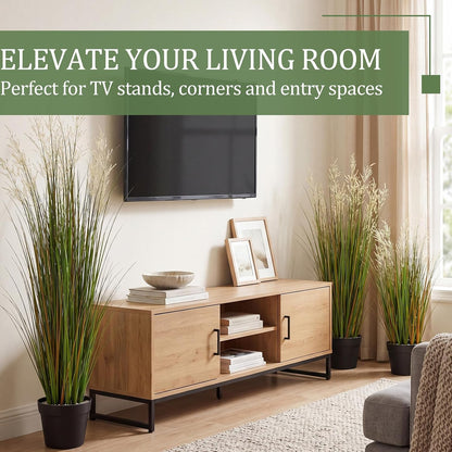 2 Pcs 4 ft Tall Artificial Grass Plant Potted Artificial Greenery Floor Plants Faux Pampas Grass Tall in Pot for Housewarming Gift House Garden Bathroom Lobby Outdoor Decoration