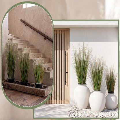 2 Pcs 4 ft Tall Artificial Grass Plant Potted Artificial Greenery Floor Plants Faux Pampas Grass Tall in Pot for Housewarming Gift House Garden Bathroom Lobby Outdoor Decoration