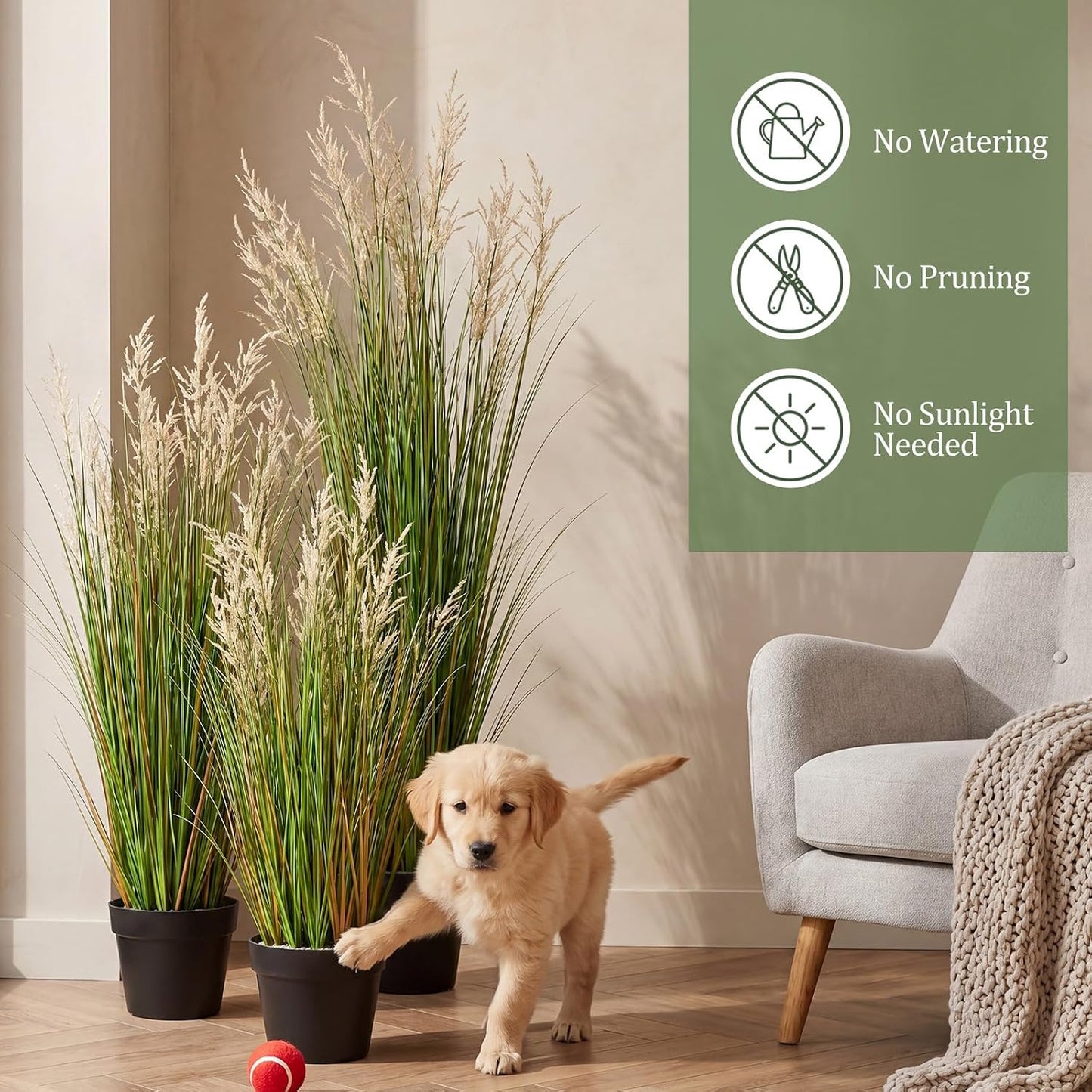 2 Pcs 4 ft Tall Artificial Grass Plant Potted Artificial Greenery Floor Plants Faux Pampas Grass Tall in Pot for Housewarming Gift House Garden Bathroom Lobby Outdoor Decoration