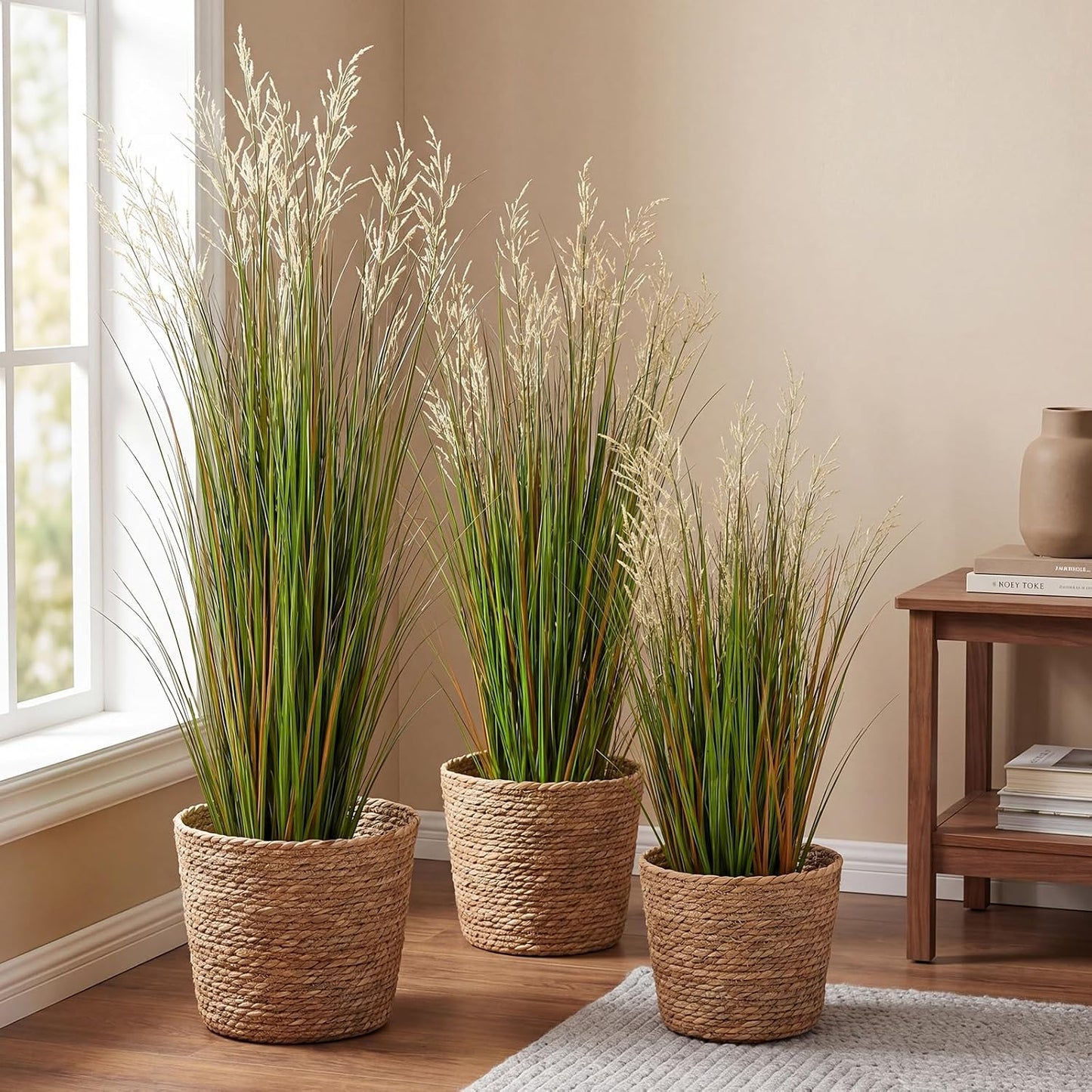 2 Pcs 4 ft Tall Artificial Grass Plant Potted Artificial Greenery Floor Plants Faux Pampas Grass Tall in Pot for Housewarming Gift House Garden Bathroom Lobby Outdoor Decoration