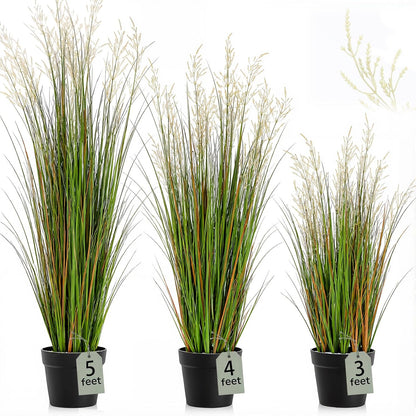 2 Pcs 4 ft Tall Artificial Grass Plant Potted Artificial Greenery Floor Plants Faux Pampas Grass Tall in Pot for Housewarming Gift House Garden Bathroom Lobby Outdoor Decoration