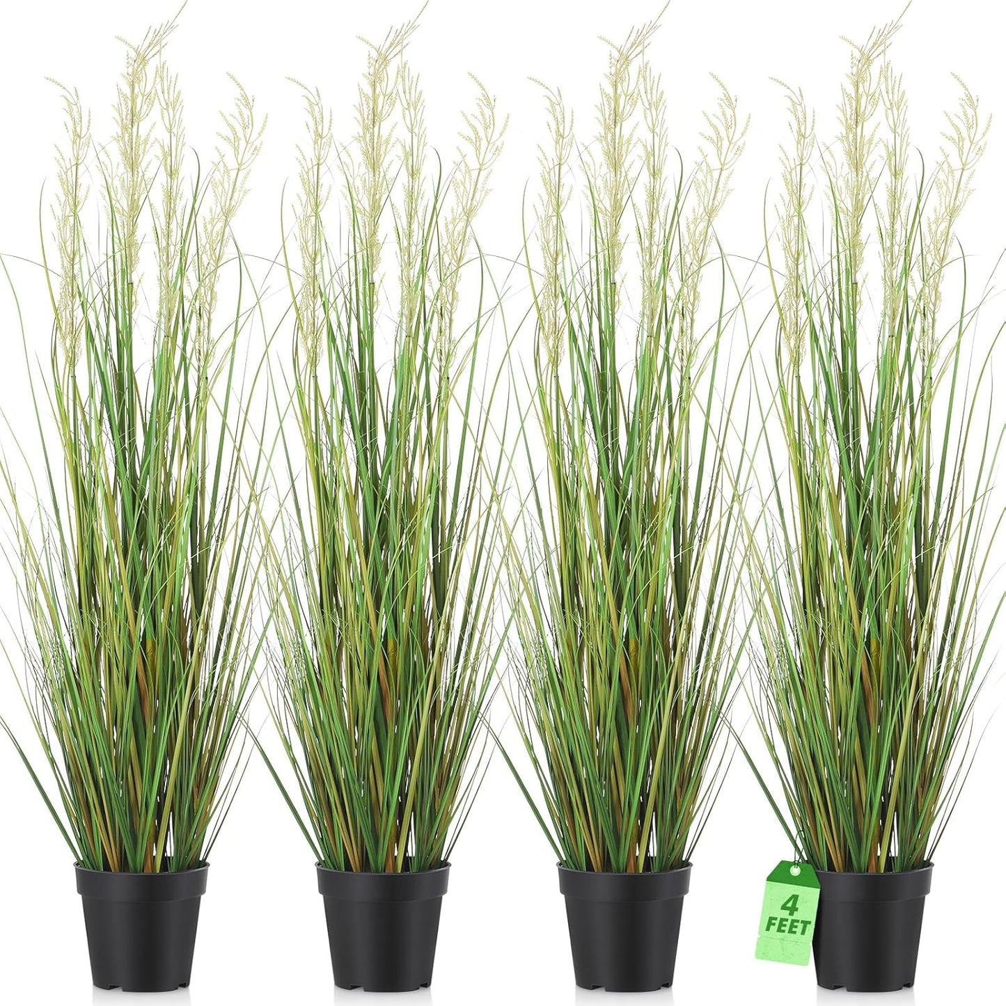 2 Pcs 4 ft Tall Artificial Grass Plant Potted Artificial Greenery Floor Plants Faux Pampas Grass Tall in Pot for Housewarming Gift House Garden Bathroom Lobby Outdoor Decoration