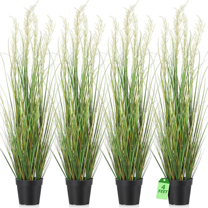 2 Pcs 4 ft Tall Artificial Grass Plant Potted Artificial Greenery Floor Plants Faux Pampas Grass Tall in Pot for Housewarming Gift House Garden Bathroom Lobby Outdoor Decoration