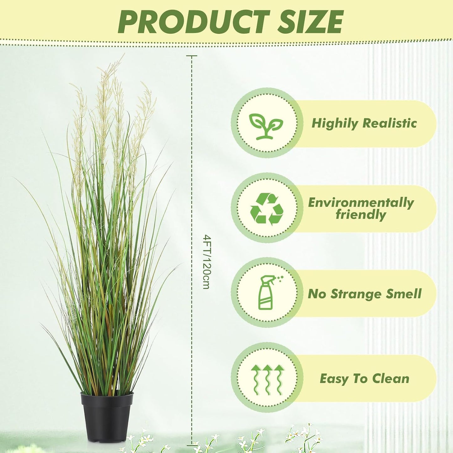 2 Pcs 4 ft Tall Artificial Grass Plant Potted Artificial Greenery Floor Plants Faux Pampas Grass Tall in Pot for Housewarming Gift House Garden Bathroom Lobby Outdoor Decoration