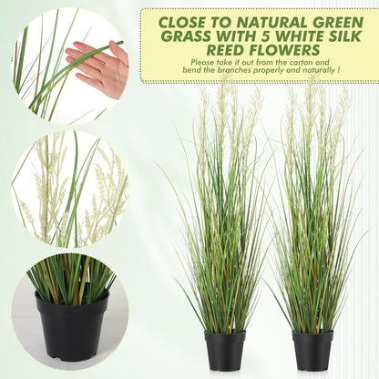 2 Pcs 4 ft Tall Artificial Grass Plant Potted Artificial Greenery Floor Plants Faux Pampas Grass Tall in Pot for Housewarming Gift House Garden Bathroom Lobby Outdoor Decoration