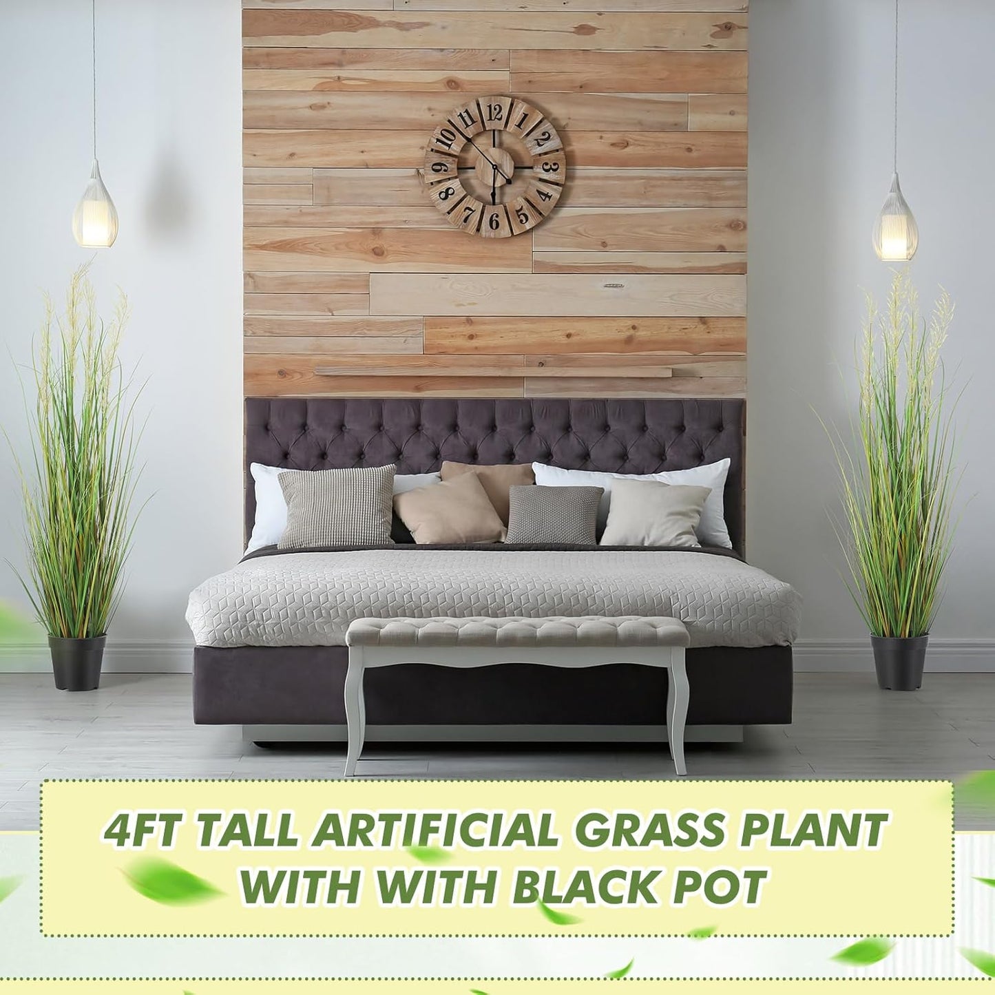 2 Pcs 4 ft Tall Artificial Grass Plant Potted Artificial Greenery Floor Plants Faux Pampas Grass Tall in Pot for Housewarming Gift House Garden Bathroom Lobby Outdoor Decoration
