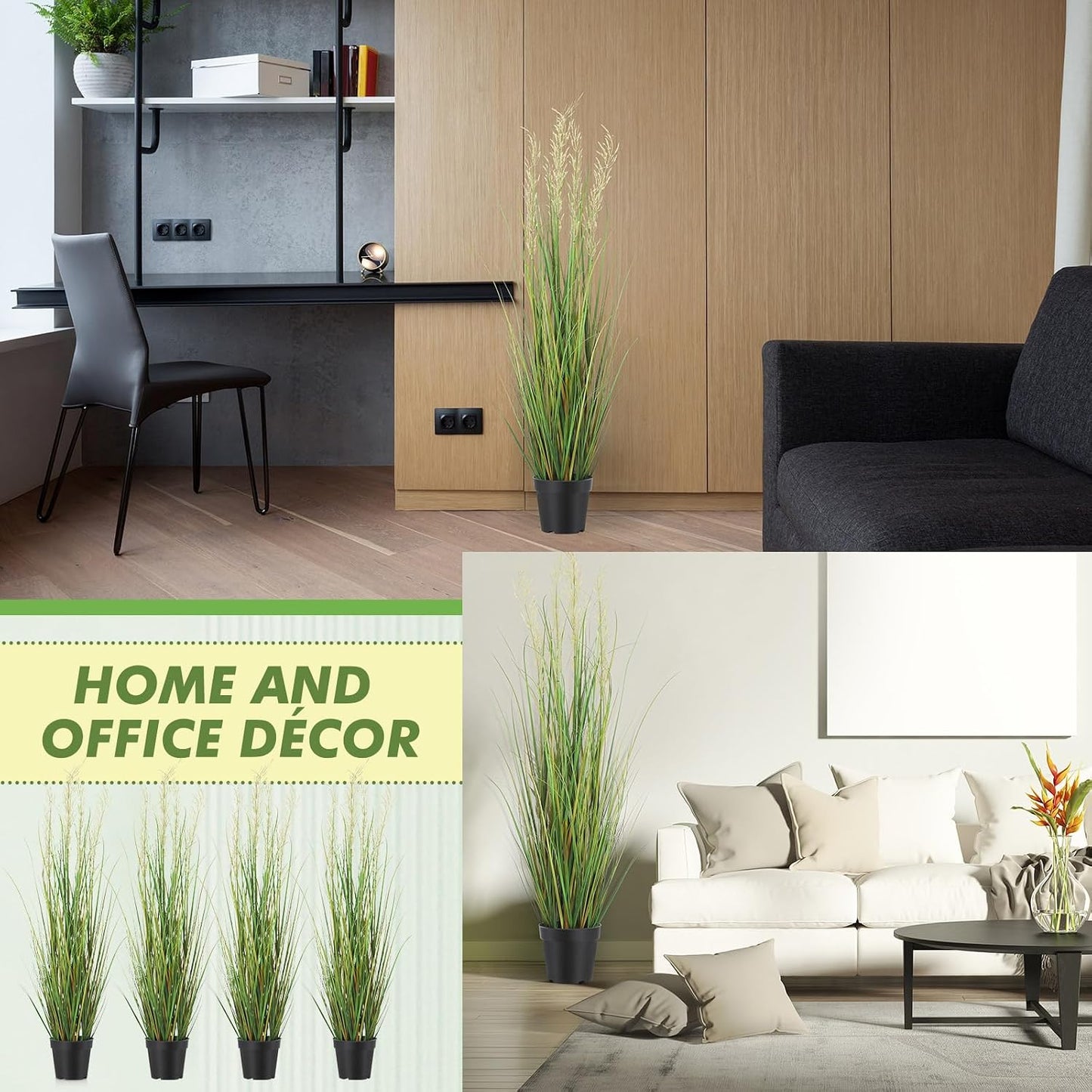 2 Pcs 4 ft Tall Artificial Grass Plant Potted Artificial Greenery Floor Plants Faux Pampas Grass Tall in Pot for Housewarming Gift House Garden Bathroom Lobby Outdoor Decoration