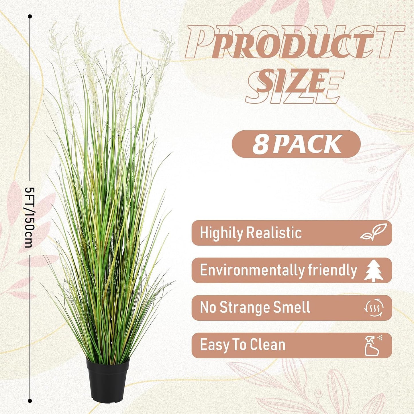 2 Pcs 4 ft Tall Artificial Grass Plant Potted Artificial Greenery Floor Plants Faux Pampas Grass Tall in Pot for Housewarming Gift House Garden Bathroom Lobby Outdoor Decoration