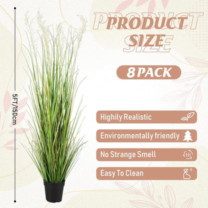 2 Pcs 4 ft Tall Artificial Grass Plant Potted Artificial Greenery Floor Plants Faux Pampas Grass Tall in Pot for Housewarming Gift House Garden Bathroom Lobby Outdoor Decoration