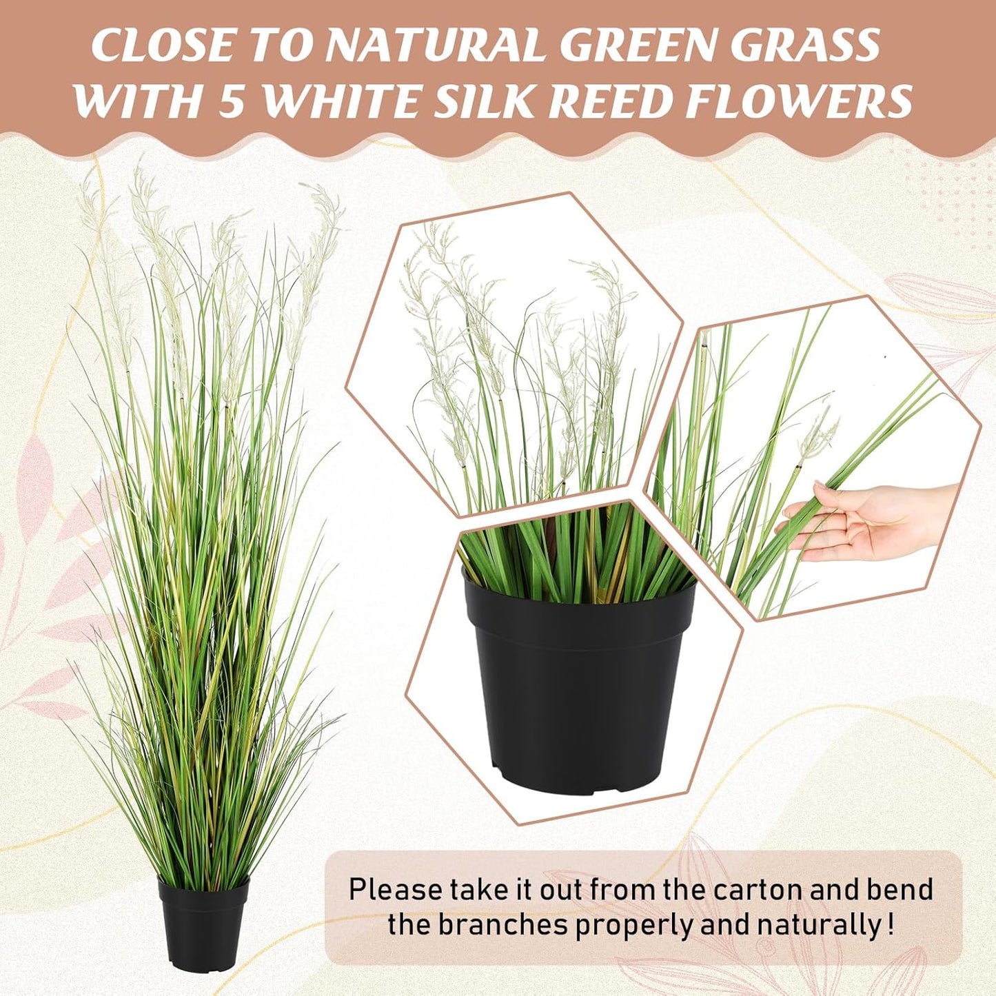 2 Pcs 4 ft Tall Artificial Grass Plant Potted Artificial Greenery Floor Plants Faux Pampas Grass Tall in Pot for Housewarming Gift House Garden Bathroom Lobby Outdoor Decoration