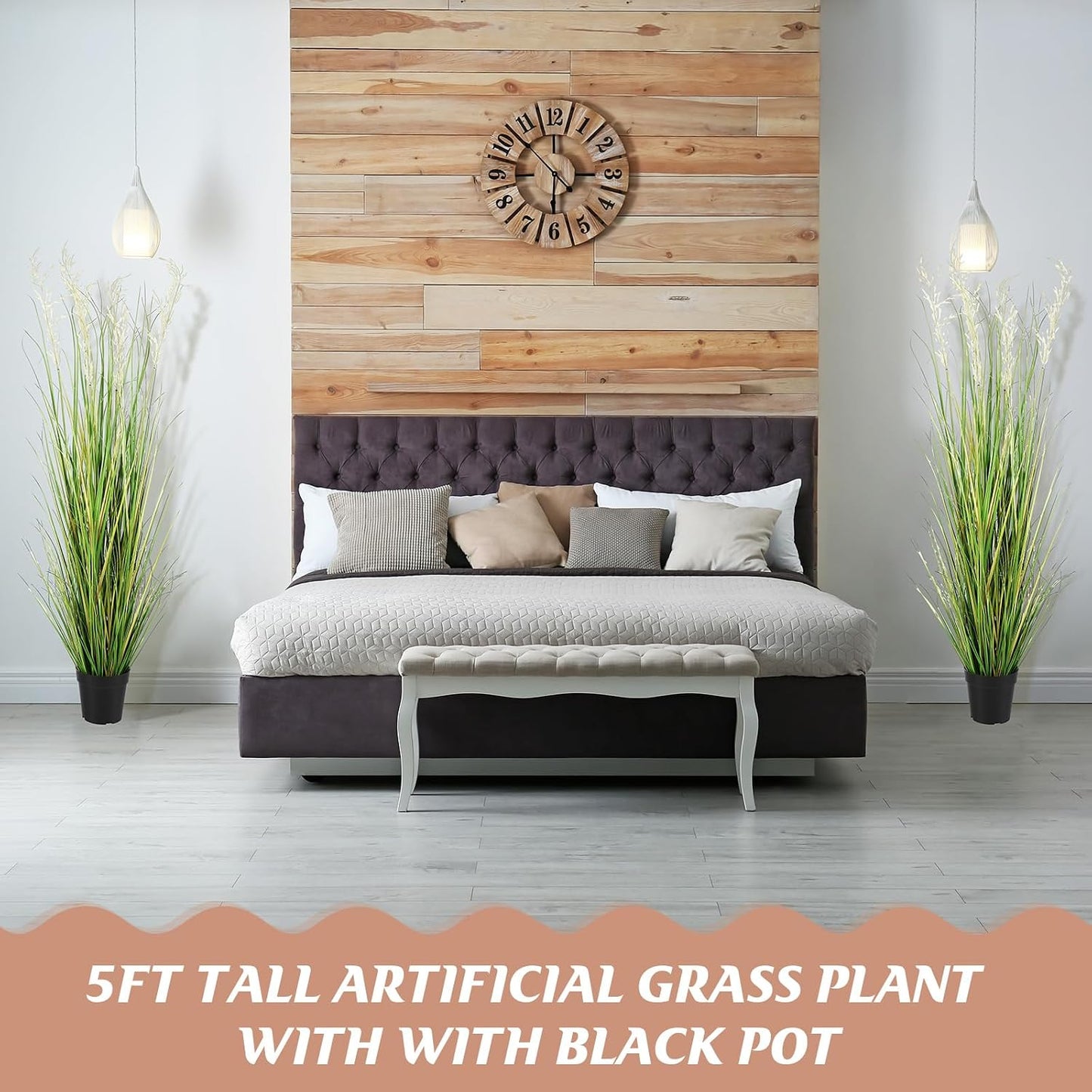 2 Pcs 4 ft Tall Artificial Grass Plant Potted Artificial Greenery Floor Plants Faux Pampas Grass Tall in Pot for Housewarming Gift House Garden Bathroom Lobby Outdoor Decoration
