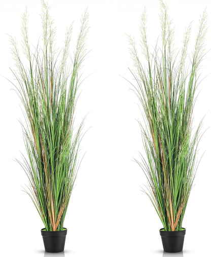 2 Pcs 4 ft Tall Artificial Grass Plant Potted Artificial Greenery Floor Plants Faux Pampas Grass Tall in Pot for Housewarming Gift House Garden Bathroom Lobby Outdoor Decoration