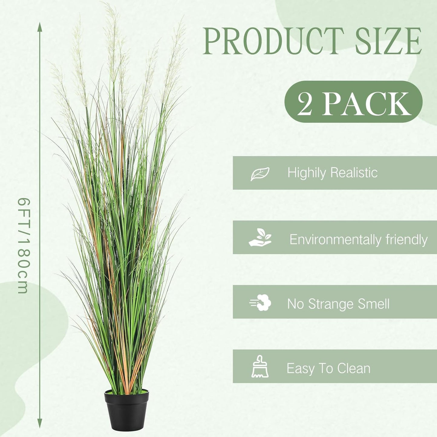 2 Pcs 4 ft Tall Artificial Grass Plant Potted Artificial Greenery Floor Plants Faux Pampas Grass Tall in Pot for Housewarming Gift House Garden Bathroom Lobby Outdoor Decoration