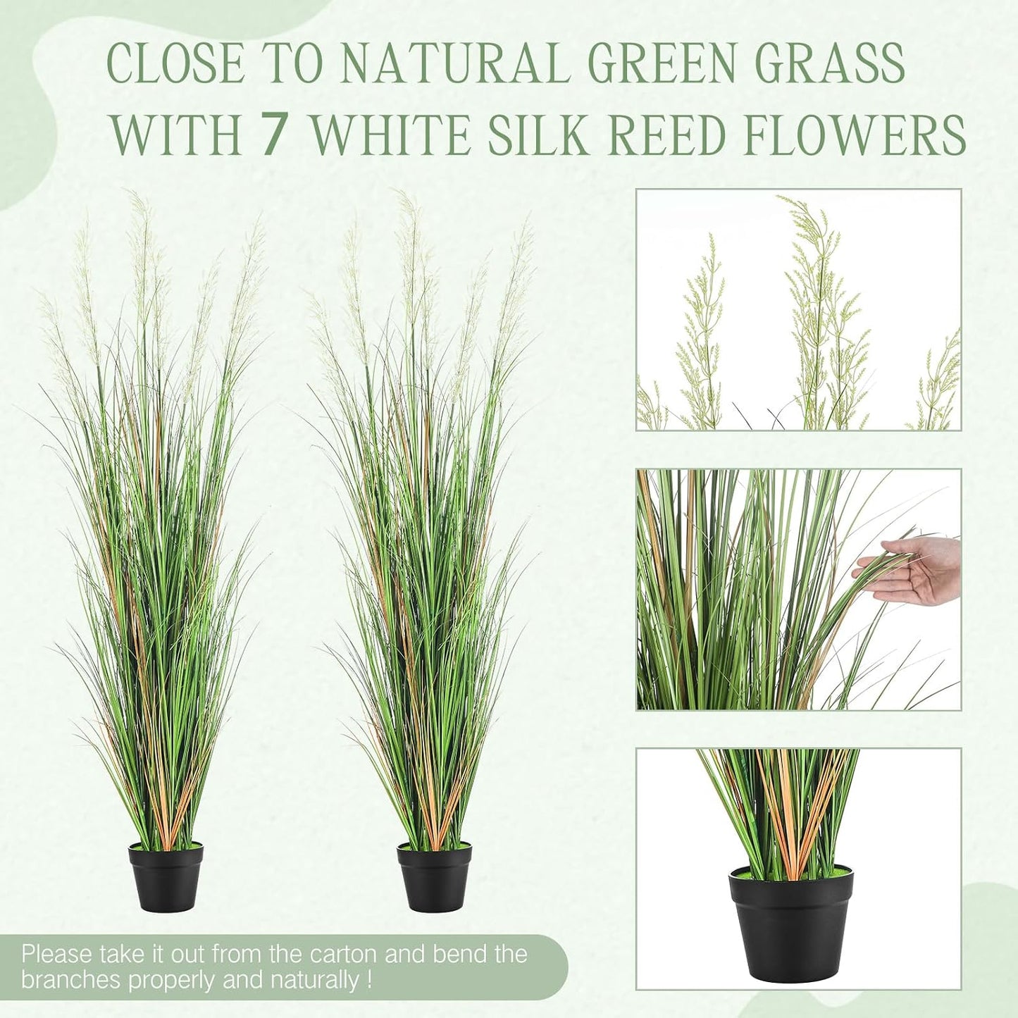 2 Pcs 4 ft Tall Artificial Grass Plant Potted Artificial Greenery Floor Plants Faux Pampas Grass Tall in Pot for Housewarming Gift House Garden Bathroom Lobby Outdoor Decoration