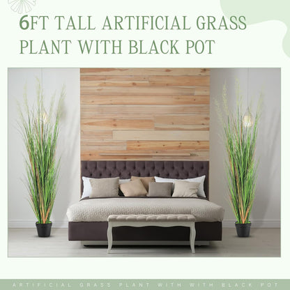 2 Pcs 4 ft Tall Artificial Grass Plant Potted Artificial Greenery Floor Plants Faux Pampas Grass Tall in Pot for Housewarming Gift House Garden Bathroom Lobby Outdoor Decoration