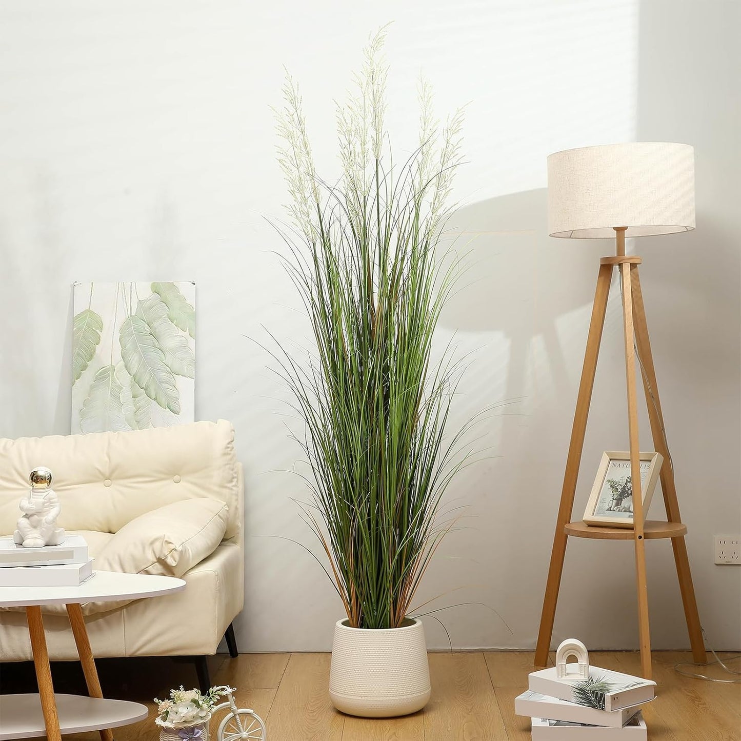 2 Pcs 4 ft Tall Artificial Grass Plant Potted Artificial Greenery Floor Plants Faux Pampas Grass Tall in Pot for Housewarming Gift House Garden Bathroom Lobby Outdoor Decoration