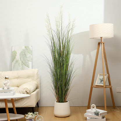 2 Pcs 4 ft Tall Artificial Grass Plant Potted Artificial Greenery Floor Plants Faux Pampas Grass Tall in Pot for Housewarming Gift House Garden Bathroom Lobby Outdoor Decoration