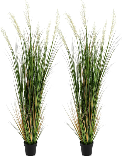 2 Pcs 4 ft Tall Artificial Grass Plant Potted Artificial Greenery Floor Plants Faux Pampas Grass Tall in Pot for Housewarming Gift House Garden Bathroom Lobby Outdoor Decoration