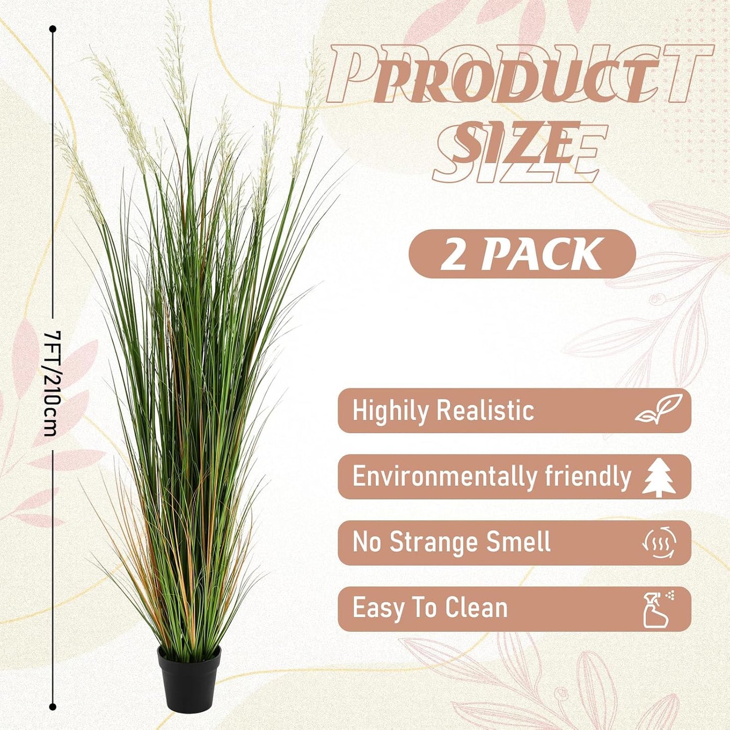 2 Pcs 4 ft Tall Artificial Grass Plant Potted Artificial Greenery Floor Plants Faux Pampas Grass Tall in Pot for Housewarming Gift House Garden Bathroom Lobby Outdoor Decoration