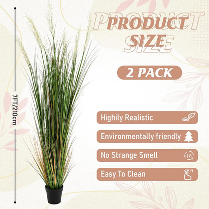 2 Pcs 4 ft Tall Artificial Grass Plant Potted Artificial Greenery Floor Plants Faux Pampas Grass Tall in Pot for Housewarming Gift House Garden Bathroom Lobby Outdoor Decoration