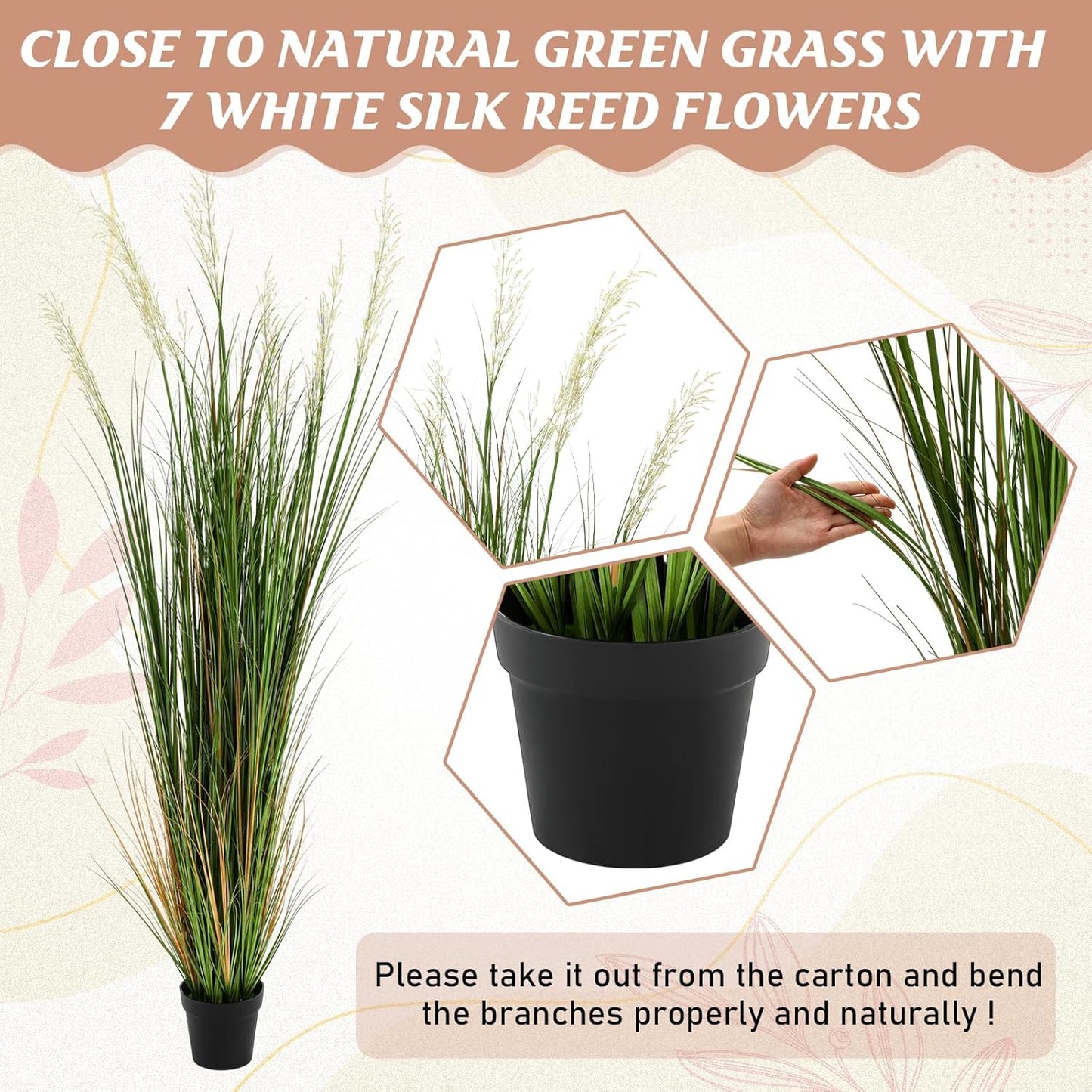 2 Pcs 4 ft Tall Artificial Grass Plant Potted Artificial Greenery Floor Plants Faux Pampas Grass Tall in Pot for Housewarming Gift House Garden Bathroom Lobby Outdoor Decoration
