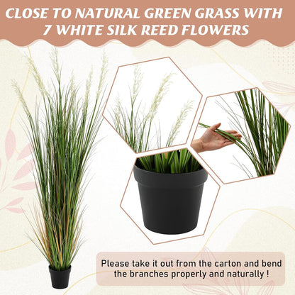 2 Pcs 4 ft Tall Artificial Grass Plant Potted Artificial Greenery Floor Plants Faux Pampas Grass Tall in Pot for Housewarming Gift House Garden Bathroom Lobby Outdoor Decoration