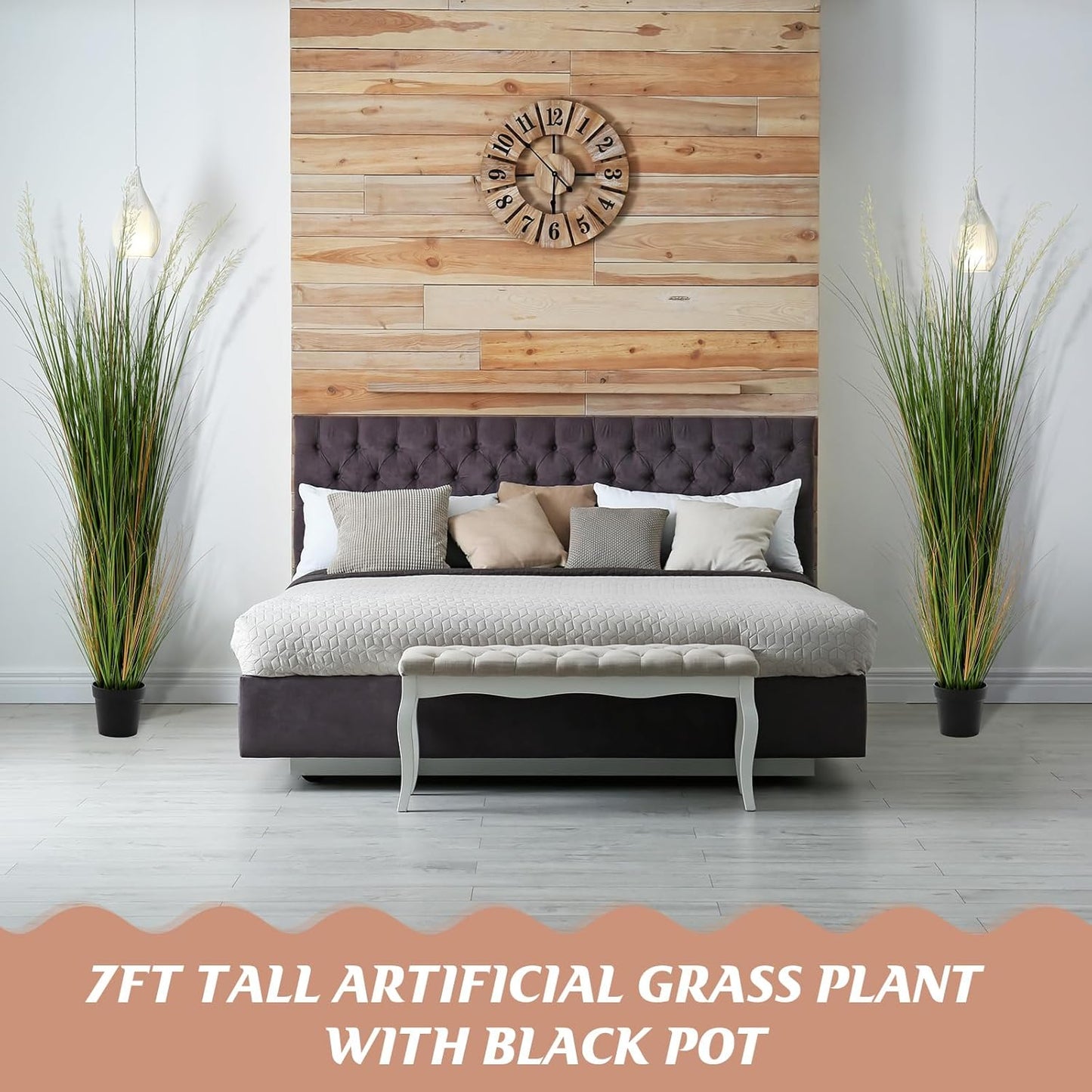 2 Pcs 4 ft Tall Artificial Grass Plant Potted Artificial Greenery Floor Plants Faux Pampas Grass Tall in Pot for Housewarming Gift House Garden Bathroom Lobby Outdoor Decoration