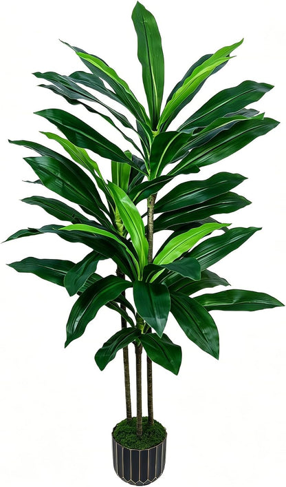 Artificial Dracaena Tree 48in - Tall Fake Plants Tree with Black Planter - Floor Plant Yucca Tree Tall with Lifelike Trunk and Leaves in Pot - Dracaena Artificial Plant for Home Fireplace Decor