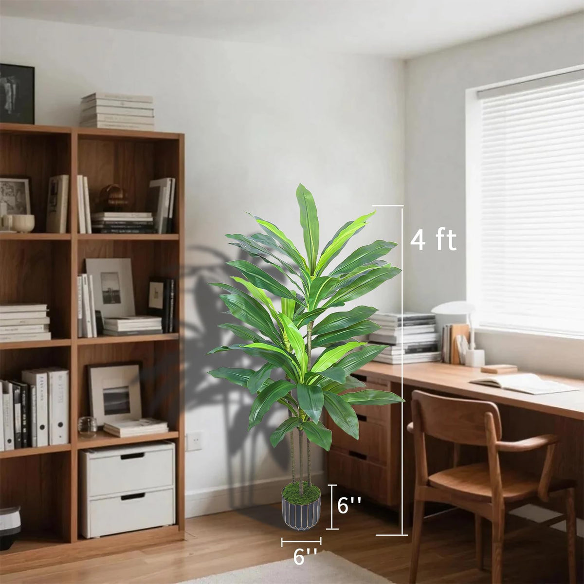 Artificial Dracaena Tree 48in - Tall Fake Plants Tree with Black Planter - Floor Plant Yucca Tree Tall with Lifelike Trunk and Leaves in Pot - Dracaena Artificial Plant for Home Fireplace Decor