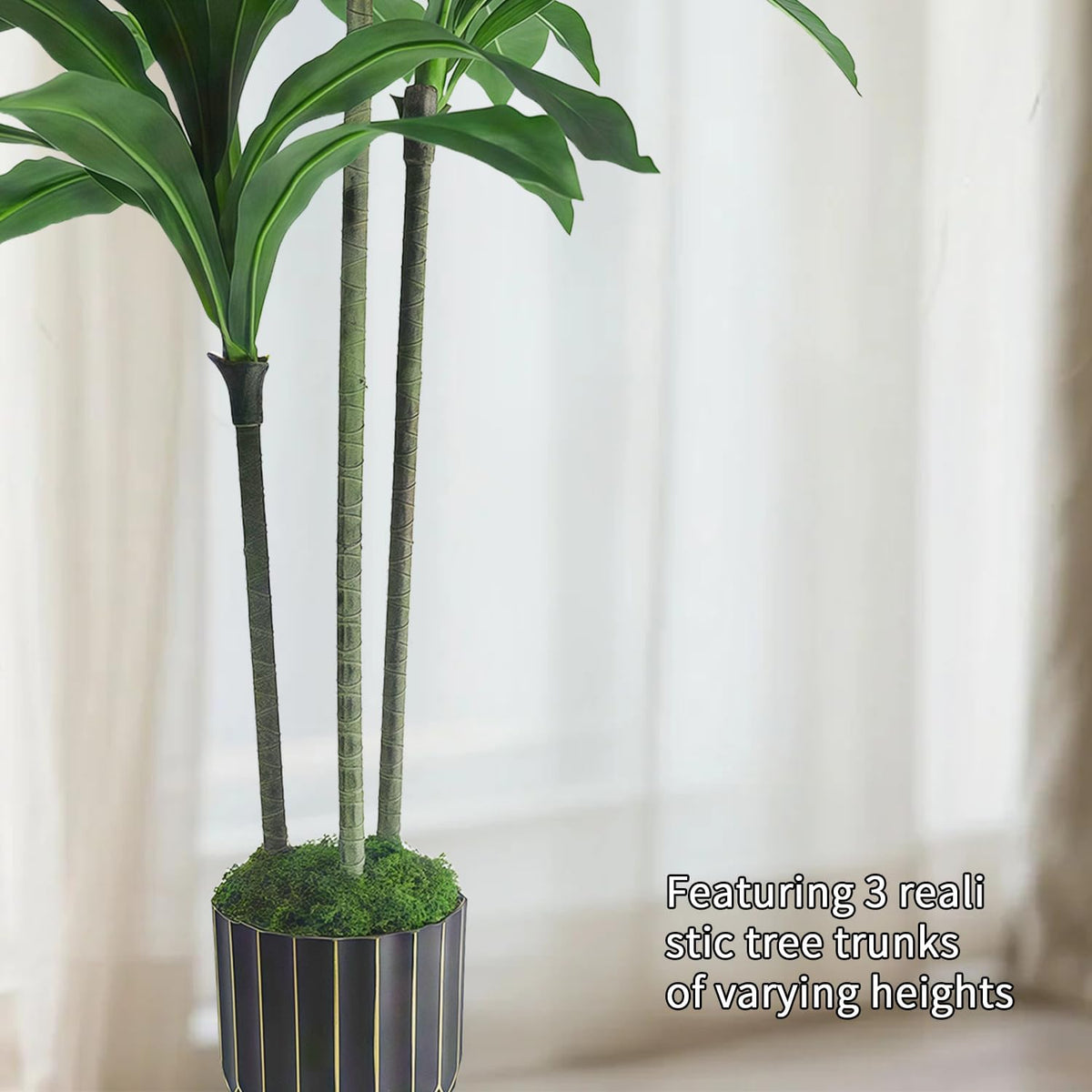 Artificial Dracaena Tree 48in - Tall Fake Plants Tree with Black Planter - Floor Plant Yucca Tree Tall with Lifelike Trunk and Leaves in Pot - Dracaena Artificial Plant for Home Fireplace Decor
