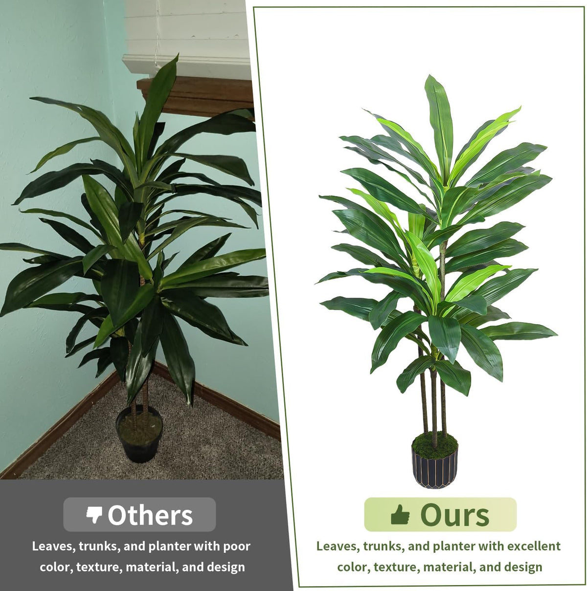 Artificial Dracaena Tree 48in - Tall Fake Plants Tree with Black Planter - Floor Plant Yucca Tree Tall with Lifelike Trunk and Leaves in Pot - Dracaena Artificial Plant for Home Fireplace Decor
