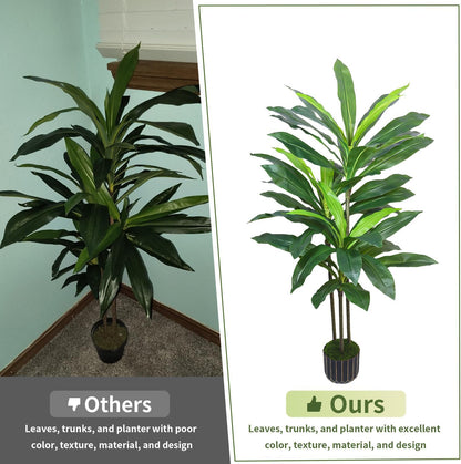 Artificial Dracaena Tree 48in - Tall Fake Plants Tree with Black Planter - Floor Plant Yucca Tree Tall with Lifelike Trunk and Leaves in Pot - Dracaena Artificial Plant for Home Fireplace Decor
