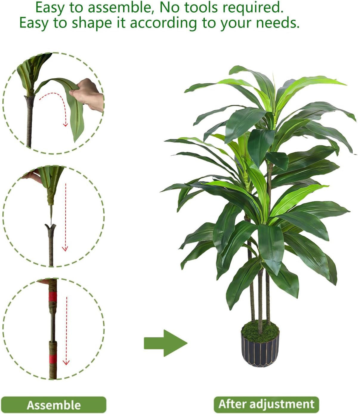 Artificial Dracaena Tree 48in - Tall Fake Plants Tree with Black Planter - Floor Plant Yucca Tree Tall with Lifelike Trunk and Leaves in Pot - Dracaena Artificial Plant for Home Fireplace Decor