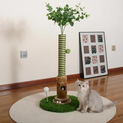 Cat Scratching Post, Two Tone Tall Sisal Scratch Pole For Indoor Cats,Artificial Turf Base Cat Tower With Hanging Toy,Double Ball Track & Simulated Mouse Hole,Strong Post For Kittens/Cats (35 in Post)