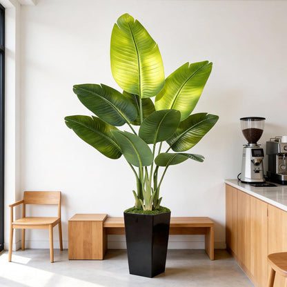 Lifelike Bird of Paradise Artificial Plant 6ft Faux Banana Leaf Tree with White Tall Planter for Home Decor - Perfect Indoor Silk Floor Plant for Living Room, Office, and Bedroom Ambiance Enhancement