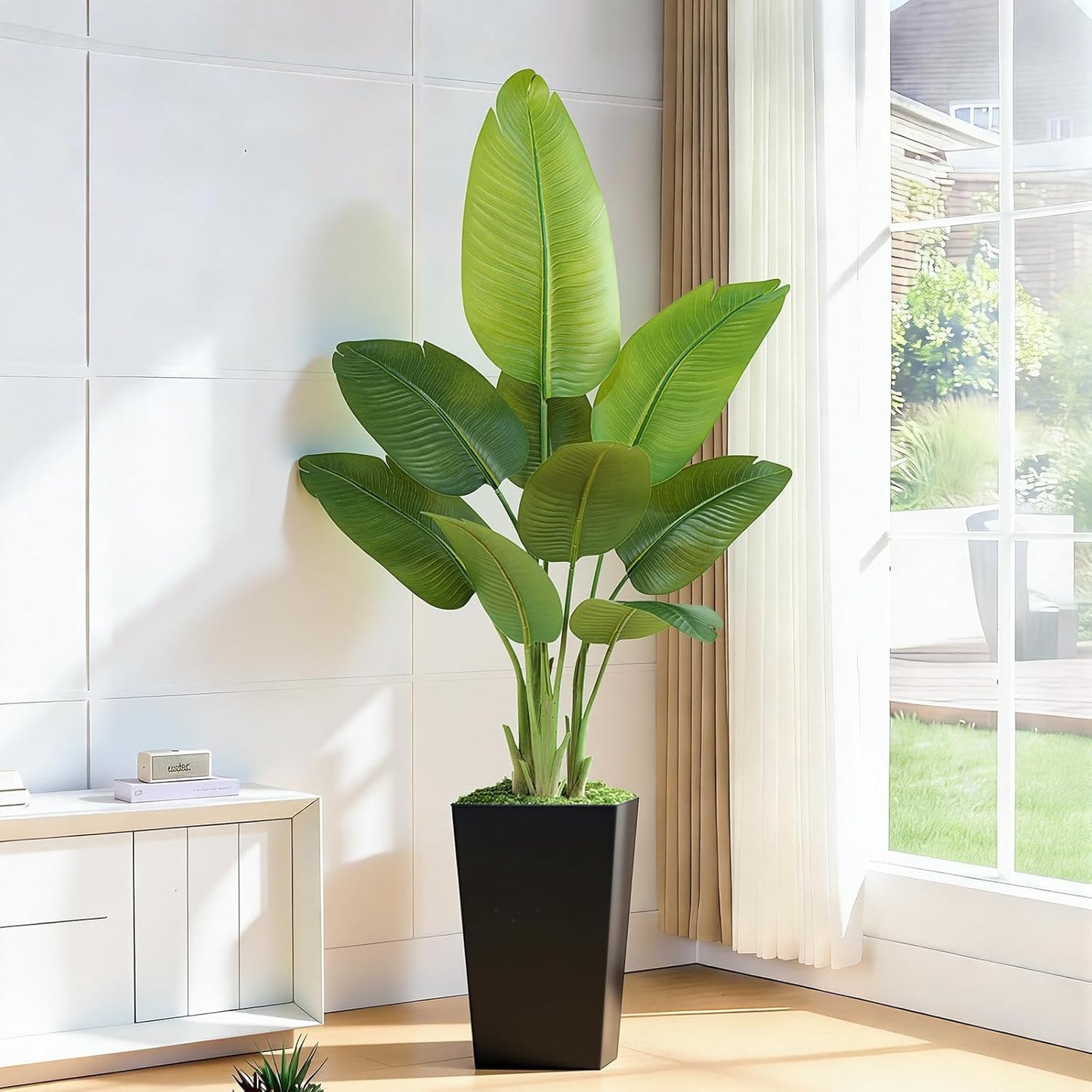 Lifelike Bird of Paradise Artificial Plant 6ft Faux Banana Leaf Tree with White Tall Planter for Home Decor - Perfect Indoor Silk Floor Plant for Living Room, Office, and Bedroom Ambiance Enhancement