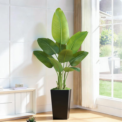 Lifelike Bird of Paradise Artificial Plant 6ft Faux Banana Leaf Tree with White Tall Planter for Home Decor - Perfect Indoor Silk Floor Plant for Living Room, Office, and Bedroom Ambiance Enhancement