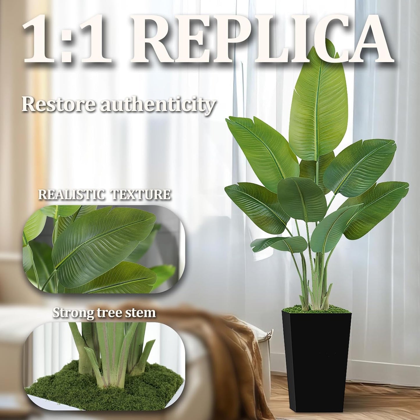 Lifelike Bird of Paradise Artificial Plant 6ft Faux Banana Leaf Tree with White Tall Planter for Home Decor - Perfect Indoor Silk Floor Plant for Living Room, Office, and Bedroom Ambiance Enhancement