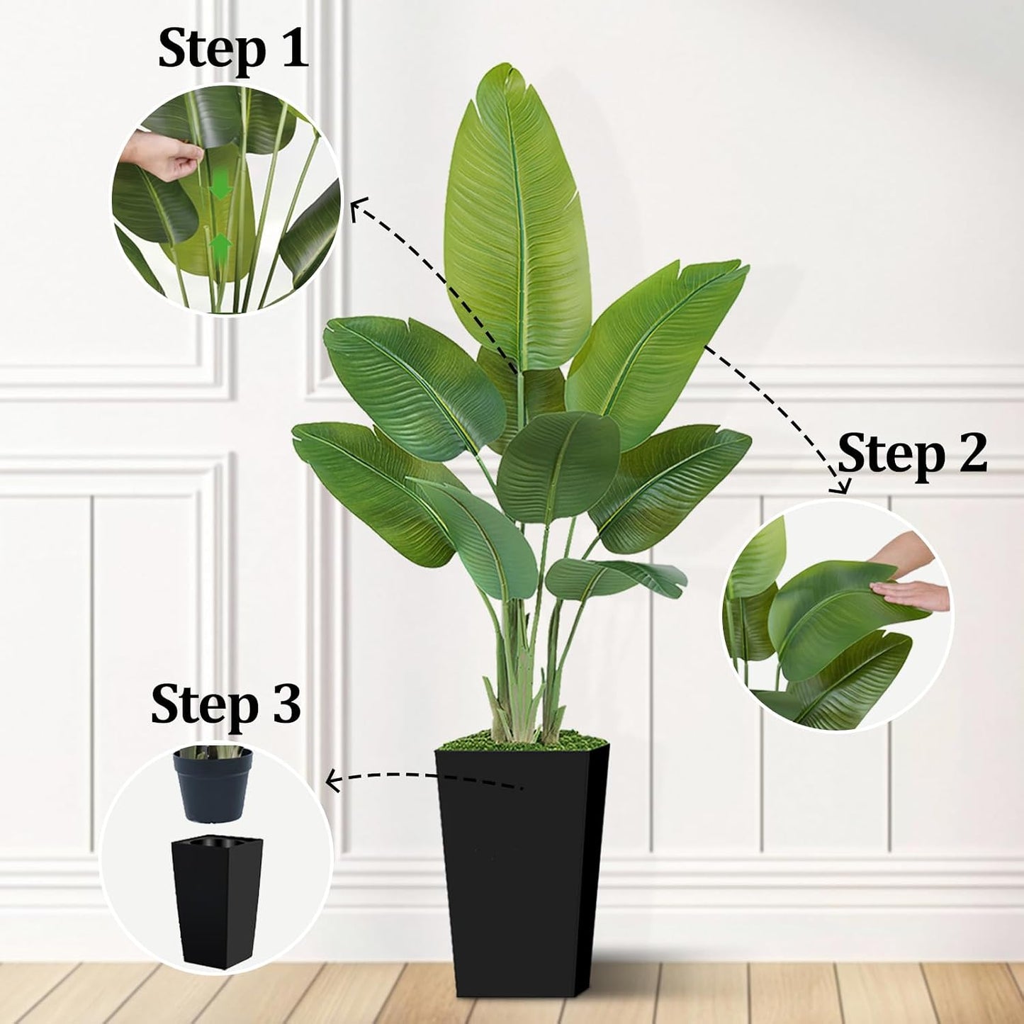 Lifelike Bird of Paradise Artificial Plant 6ft Faux Banana Leaf Tree with White Tall Planter for Home Decor - Perfect Indoor Silk Floor Plant for Living Room, Office, and Bedroom Ambiance Enhancement