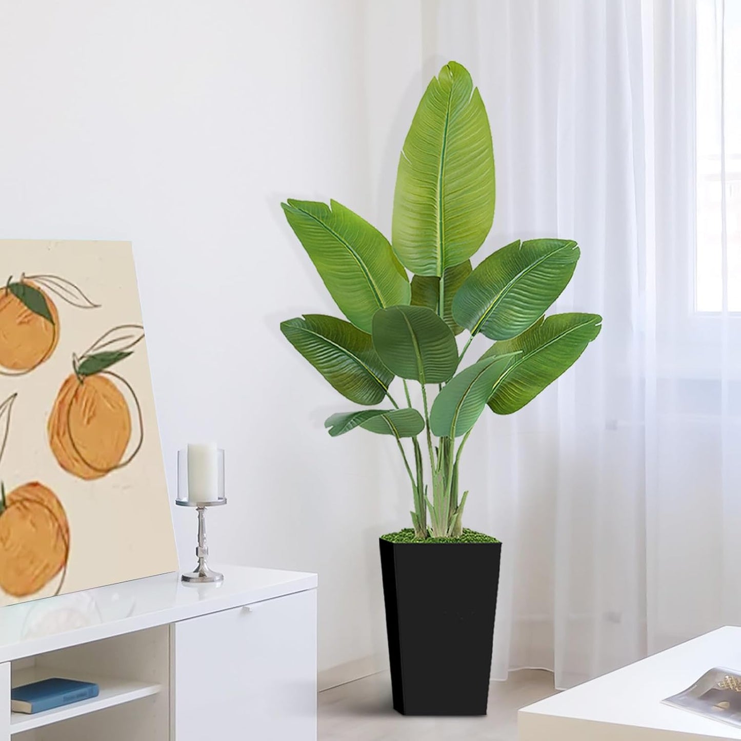 Lifelike Bird of Paradise Artificial Plant 6ft Faux Banana Leaf Tree with White Tall Planter for Home Decor - Perfect Indoor Silk Floor Plant for Living Room, Office, and Bedroom Ambiance Enhancement