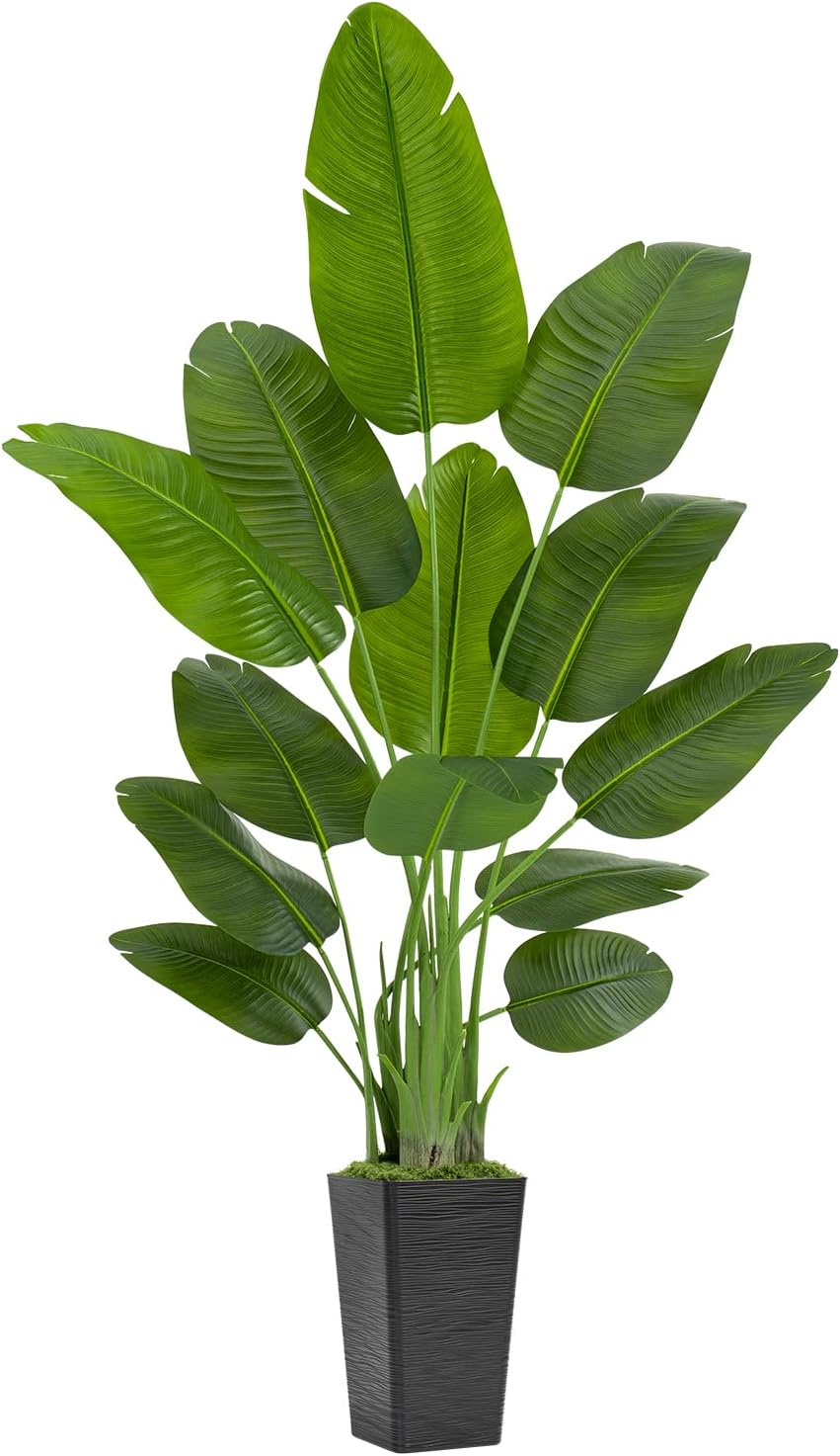 Lifelike Bird of Paradise Artificial Plant 6ft Faux Banana Leaf Tree with White Tall Planter for Home Decor - Perfect Indoor Silk Floor Plant for Living Room, Office, and Bedroom Ambiance Enhancement