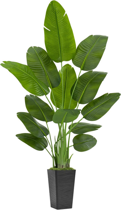Lifelike Bird of Paradise Artificial Plant 6ft Faux Banana Leaf Tree with White Tall Planter for Home Decor - Perfect Indoor Silk Floor Plant for Living Room, Office, and Bedroom Ambiance Enhancement