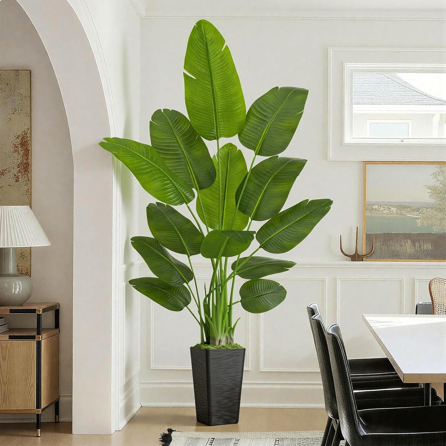 Lifelike Bird of Paradise Artificial Plant 6ft Faux Banana Leaf Tree with White Tall Planter for Home Decor - Perfect Indoor Silk Floor Plant for Living Room, Office, and Bedroom Ambiance Enhancement