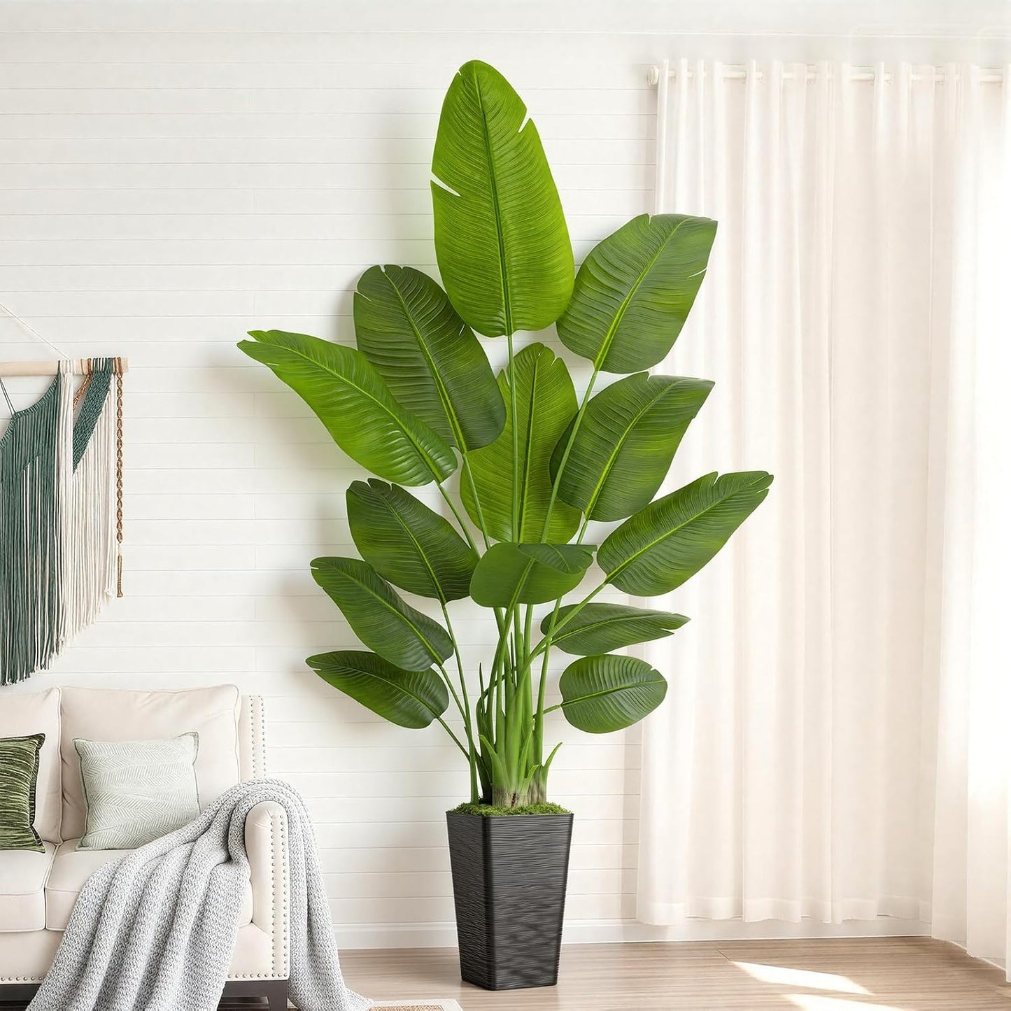 Lifelike Bird of Paradise Artificial Plant 6ft Faux Banana Leaf Tree with White Tall Planter for Home Decor - Perfect Indoor Silk Floor Plant for Living Room, Office, and Bedroom Ambiance Enhancement