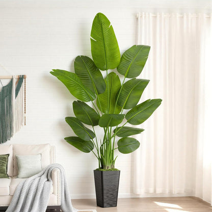 Lifelike Bird of Paradise Artificial Plant 6ft Faux Banana Leaf Tree with White Tall Planter for Home Decor - Perfect Indoor Silk Floor Plant for Living Room, Office, and Bedroom Ambiance Enhancement