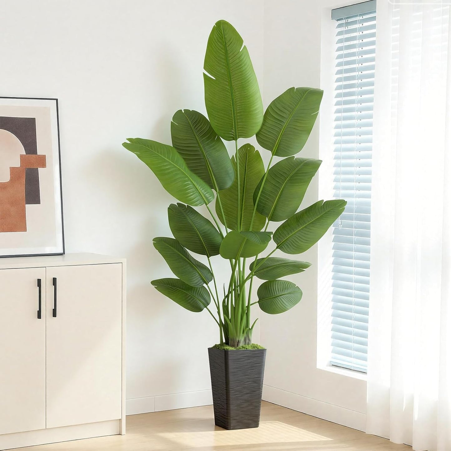 Lifelike Bird of Paradise Artificial Plant 6ft Faux Banana Leaf Tree with White Tall Planter for Home Decor - Perfect Indoor Silk Floor Plant for Living Room, Office, and Bedroom Ambiance Enhancement