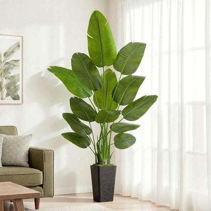 Lifelike Bird of Paradise Artificial Plant 6ft Faux Banana Leaf Tree with White Tall Planter for Home Decor - Perfect Indoor Silk Floor Plant for Living Room, Office, and Bedroom Ambiance Enhancement